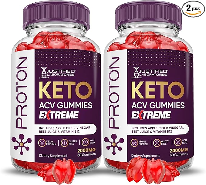 (2 Pack) Proton Protein Keto ACV Gummies Extreme 2000MG Proton Keto Gummies Apple Cider Vinegar Formulated with Pomegranate Beet Juice Powder B12 Vegan Non GMO 120 Gummys