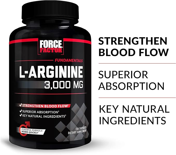 Force Factor L-Arginine,3-Pack,Nitric Oxide Supplement with BioPerine to Help Build Muscle & Support Stronger Blood Flow,Circulation,Nutrient Delivery,& Pumps,L-Arginine 3000mg,3g,450 Capsules