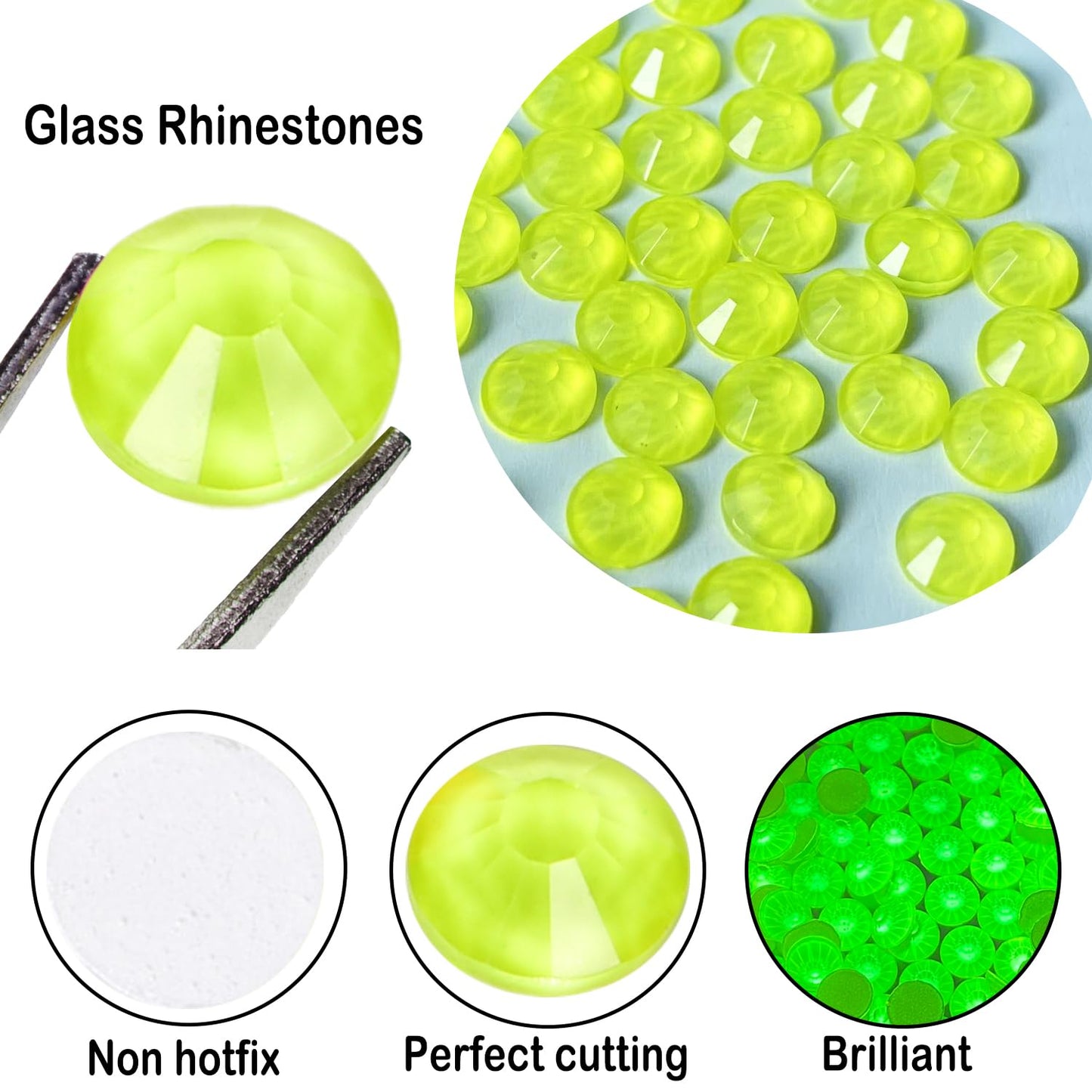 Flatback Glass Rhinestones,Bedazzler Gems 288pcs Non Hotfix Crystal Rhinestones for Nail Charms Crafts Clothes Tumblers,Yellow Neon,SS30