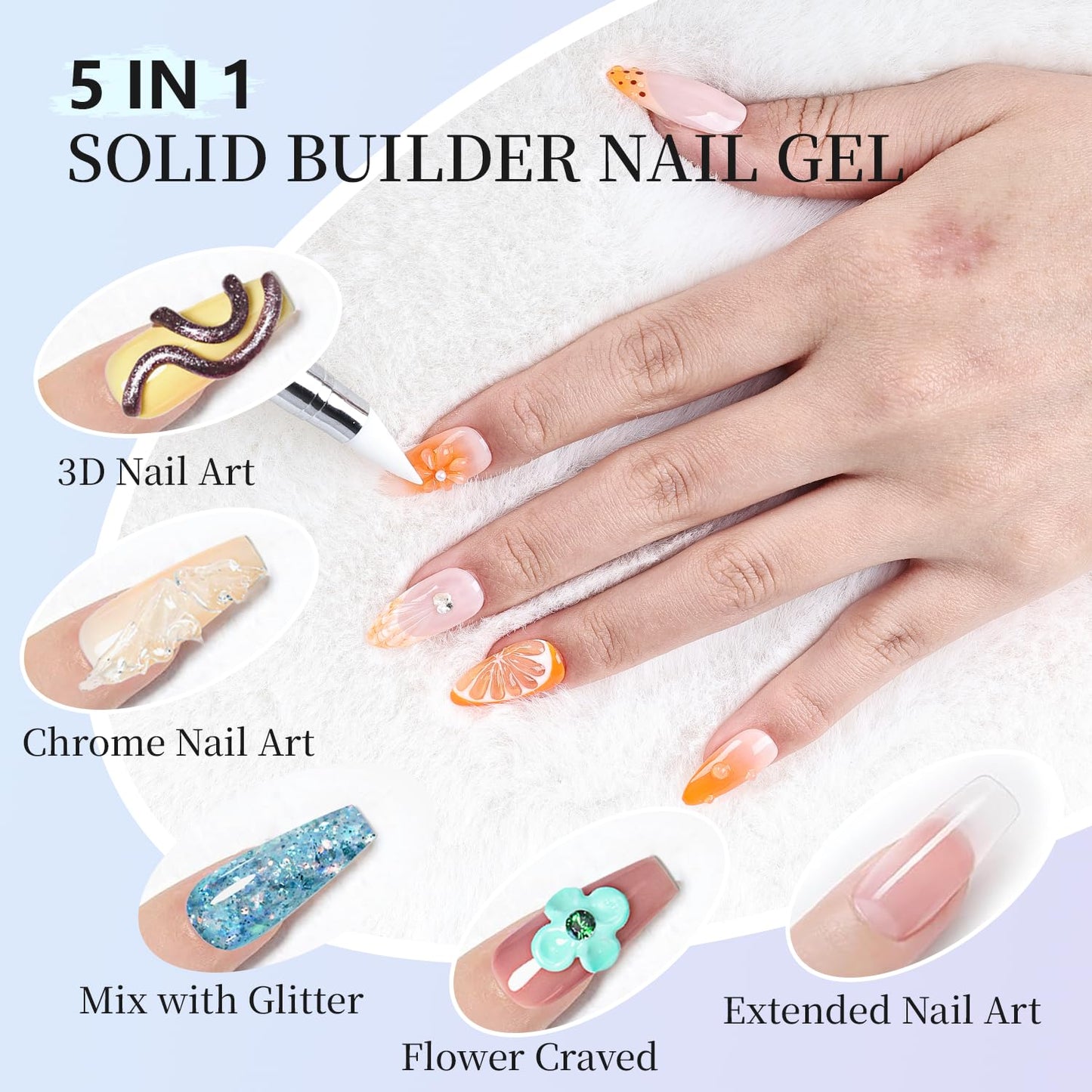 JEWHITENY 12 Colors Non-Sticky Solid Builder Gel Set:Sculpting Gel for 3D Nail Art, Extension & Nails Carving Salon-Quality Builder Nail Gels