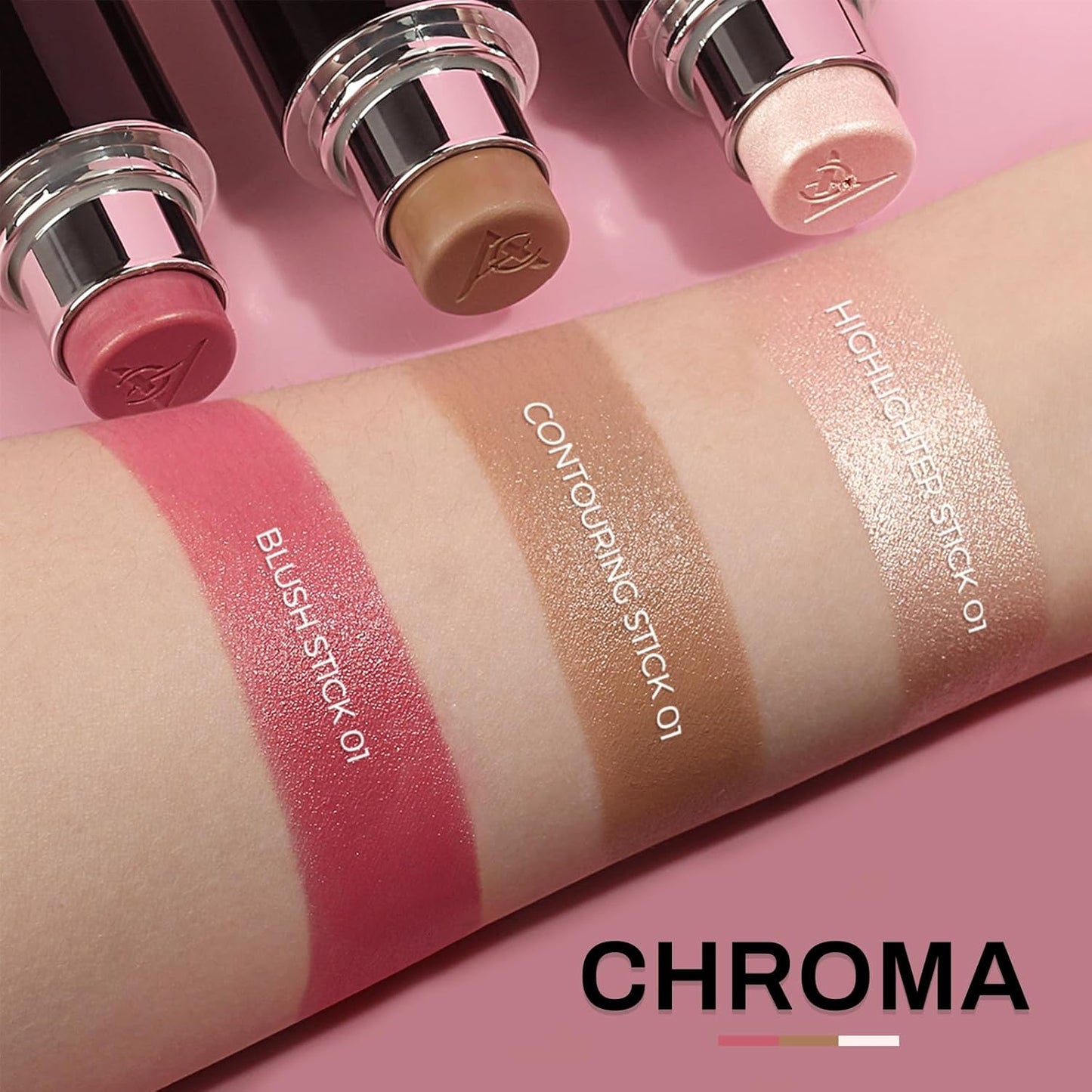 Face Contour Stick Set, Highlighter Stick & Bronzer Stick & Cream Blush Stick for Cheek Lip Tint, Long Lasting Blendable Lightweight Smooth Sculpted Face Stick Natural Dewy Makeup for All Skin