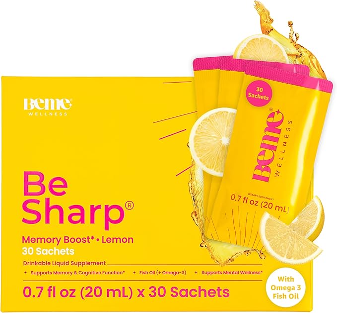 BeMe Be Sharp Liquid Omega 3 Brain Supplement - Omega 3, Turmeric Curcumin - Concentration, Brain + Memory Support. Omega 3-30 Day Supply (Fish Oil)