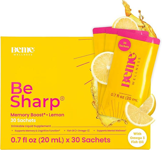BeMe Be Sharp Liquid Omega 3 Brain Supplement - Omega 3, Turmeric Curcumin - Concentration, Brain + Memory Support. Omega 3-30 Day Supply (Fish Oil)