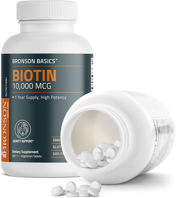 Bronson Biotin 10,000 MCG Supports Healthy Hair, Skin & Nails & Energy Production - High Potency Beauty Support - Non-GMO, 360 Vegetarian Tablets