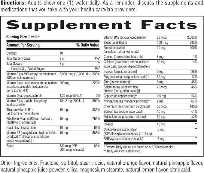 Country Life Adult Chewable Multivitamin with Coenzyme B-Vitamins, Antioxidants, Minerals, Pineapple-Orange Flavor - Supports Energy Metabolism and Immune Health, Gluten Free - 60 Wafers