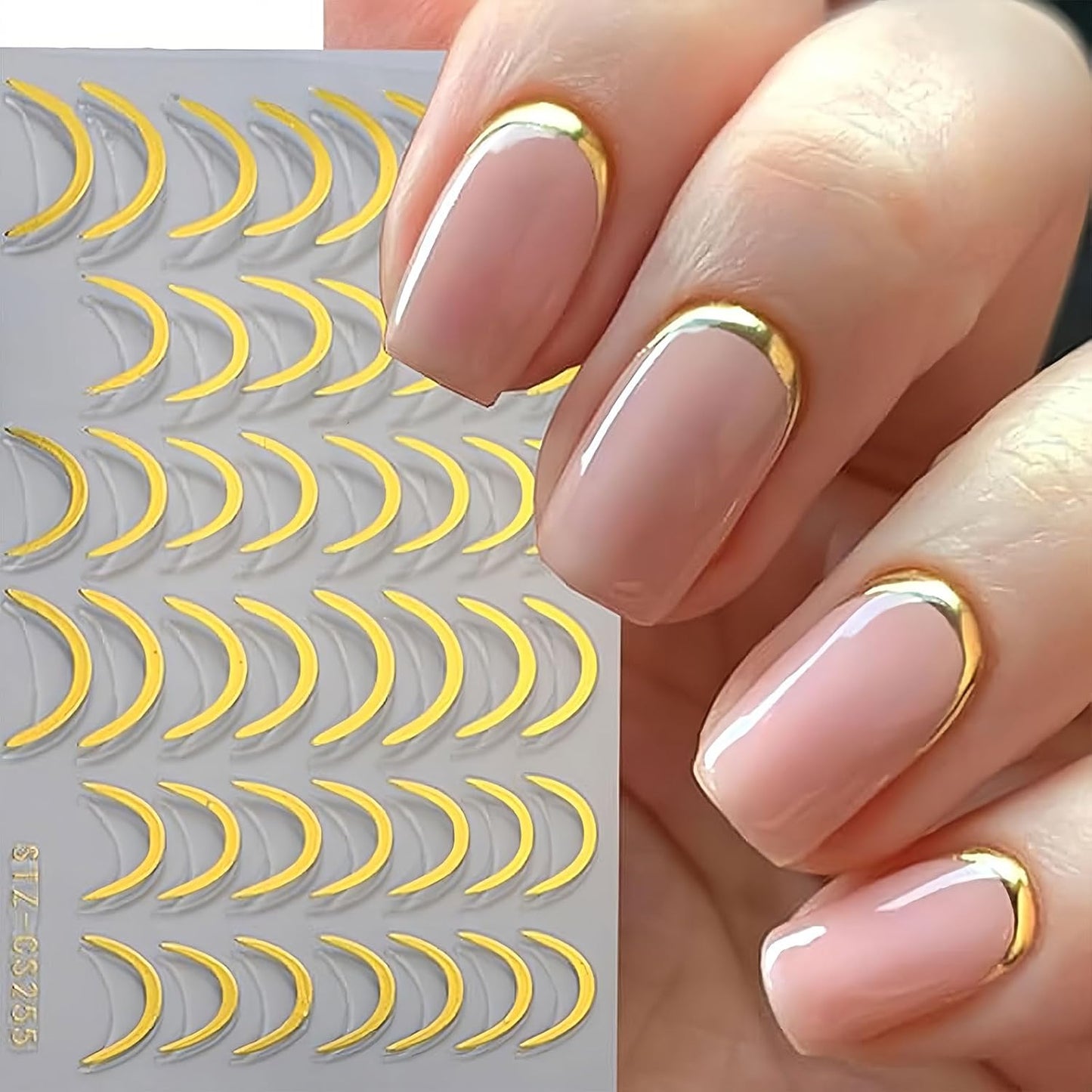 350 Pcs French Tips Nail Stickers, 8 Sheets 3D Self-Adhesive Classic Gold Silver Black Rose Gold French Tip Nail Designs for Short Nails Gel Polish