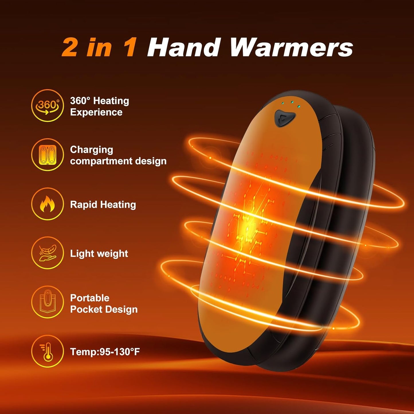 Hand Warmers 2 Pack with 10000mAh Charging Box,Portable Pocket Heater,24Hrs Long Safe Heat,Outdoor, Travel, Golf, Hunting, Camping,Gifts for Men Women