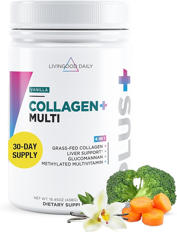 Livingood Daily Collagen Powder for Women & Men (Vanilla) - Grass-Fed Hydrolyzed Collagen Peptides, Protein & Multivitamins for Healthy Hair, Skin & Nails - Keto & Paleo, Gluten Free - 30 Servings