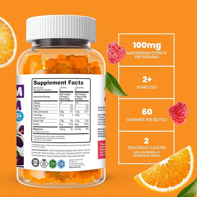 DR. MORITZ Sugar-Free Calm Magnesium Gummies for Kids and Adults - Kids Magnesium Gummies - Magnesium Citrate Gummies (120 Count (Pack of 2), Orange)