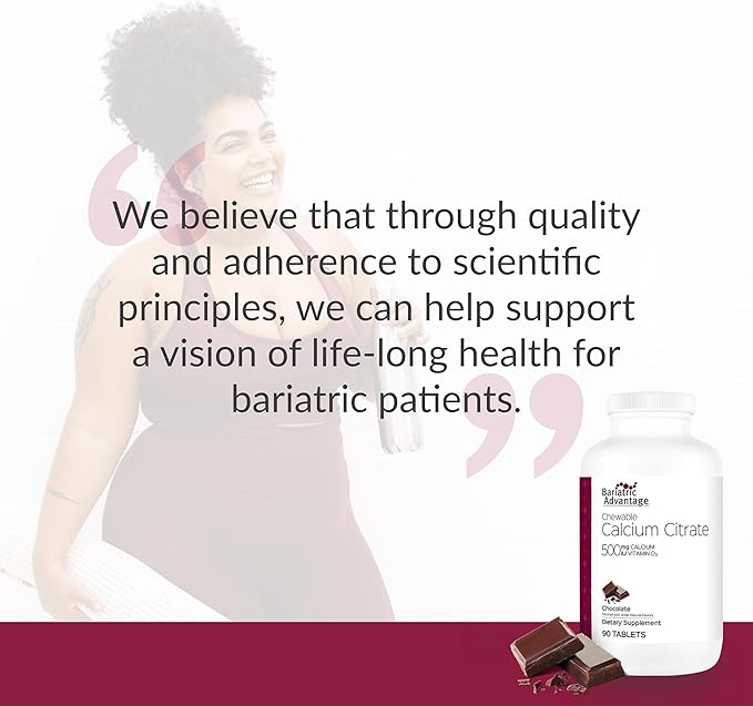 Bariatric Advantage Calcium Citrate Chewable 500 mg - for Bariatric Surgery Patients - High-Potency, Easy-Digest Tablets - Calcium Citrate - Bone Strength Supplements* - 90 Count - Chocolate