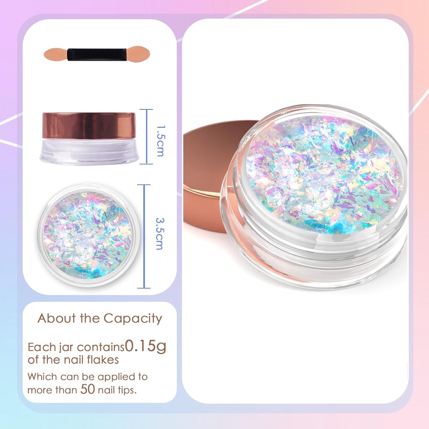 Laza Starry Night Chameleon Flakes Nail Glitter Irregular Opal Nail Foil Flakes Chunky Confetti Color-Shift Sequins Iridescent Fairy Dust for Mermaid Nails Design, Nail Decorations for Nail Art