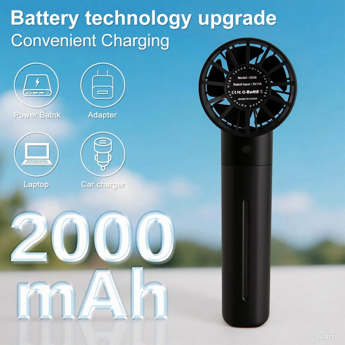 Portable misting fan, hand-held rechargeable humidification and water supplement fan,5-speed 30ML water tank suitable for travel, beach and office use (Black)