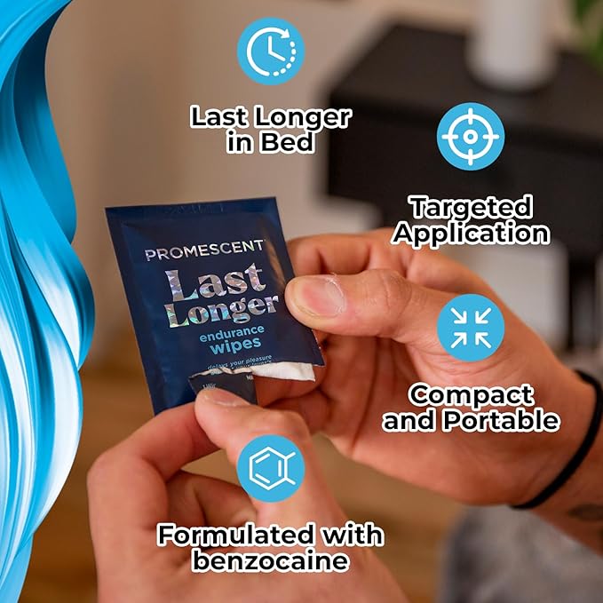 Promescent Delay Wipes Sexual Enhancer for Men to Last Longer in Bed, Extended Climax Control with Benzocaine for Male Genital Desensitizing - Increase Duration, Performance, and Stamina (5 Count)