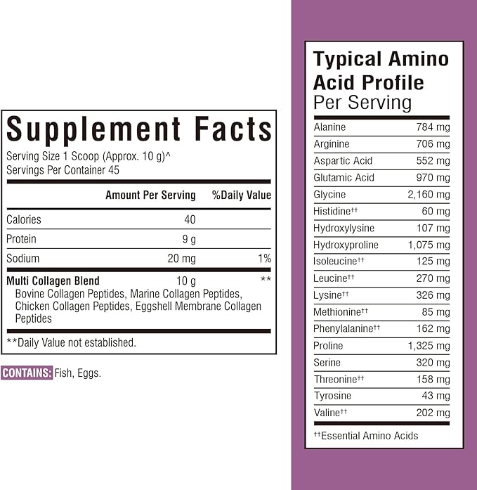 Multi Collagen Peptides Powder Type I II III V X, Hydrolyzed Collagen Protein for Women and Men, Skin, Hair, Nails and Joints, Unflavored, Non-GMO, Keto & GF, Zero Sugar, 45 Servings, 16oz