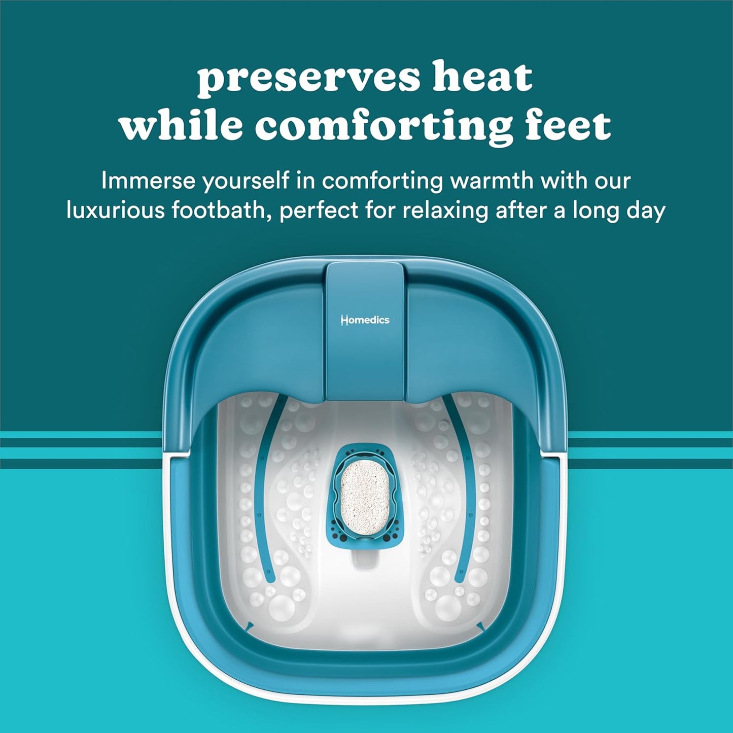 Homedics Smart Space Bubble Mate Collapsible Foot Spa, Heat-Maintaining, Bubble Massage with Pumice Stone and Splash Guard