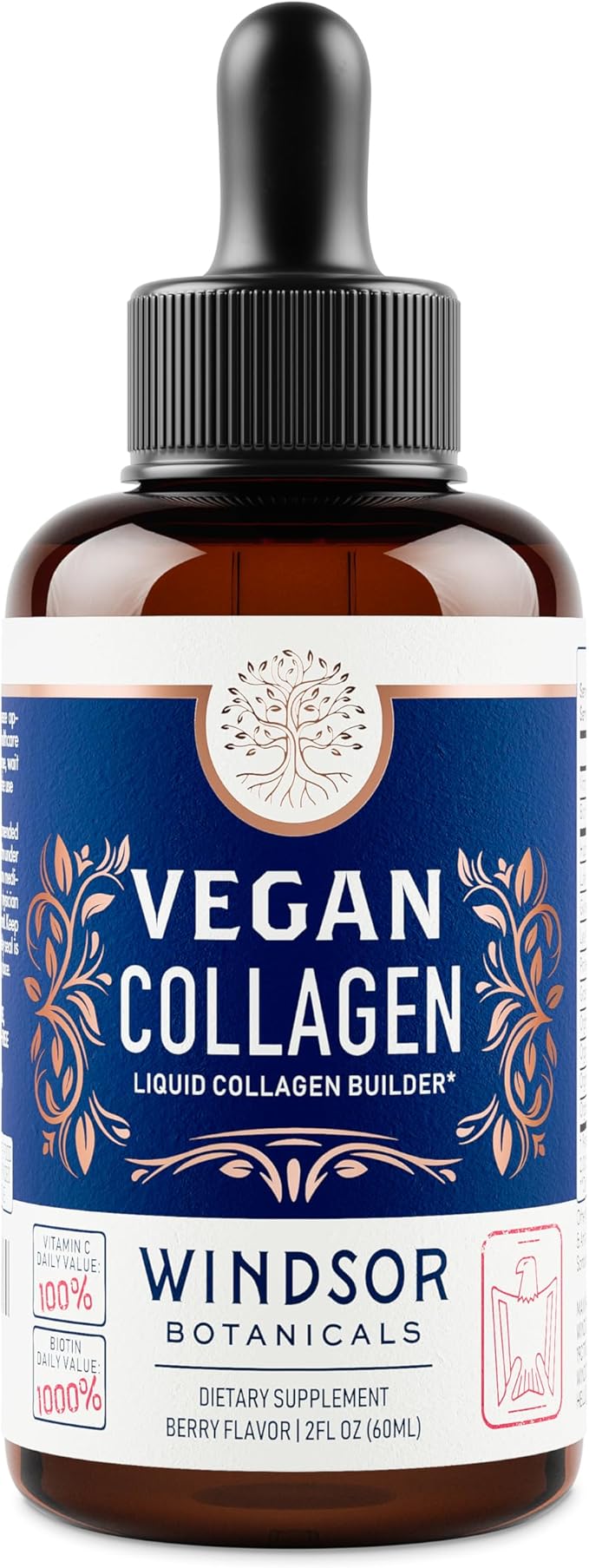 Vegan Collagen Builder Liquid Supplement - Collagen Booster with Vitamin C, Biotin, Hyaluronic Acid & Amino Acids - Vegetarian Collagen for Women, Organic Fruit & Vegetable Blend - 120ml, 60 Day
