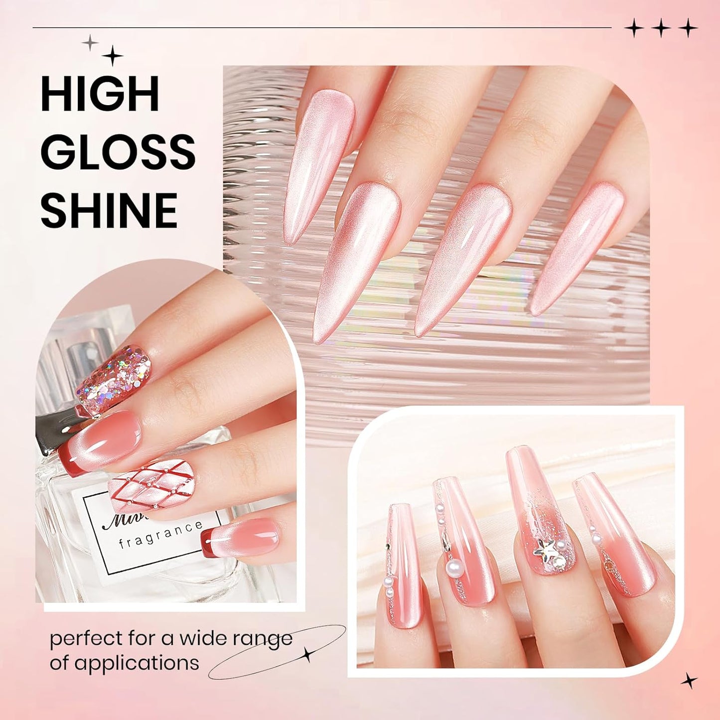 Moonlight Crystal Cat Eye Gel Polish, 15ml Peach Pink Glass Cateye Gel Nail Polish with Magnet Jelly Glitter Gel Polish Soak Off U V Gel Salon DIY at Home