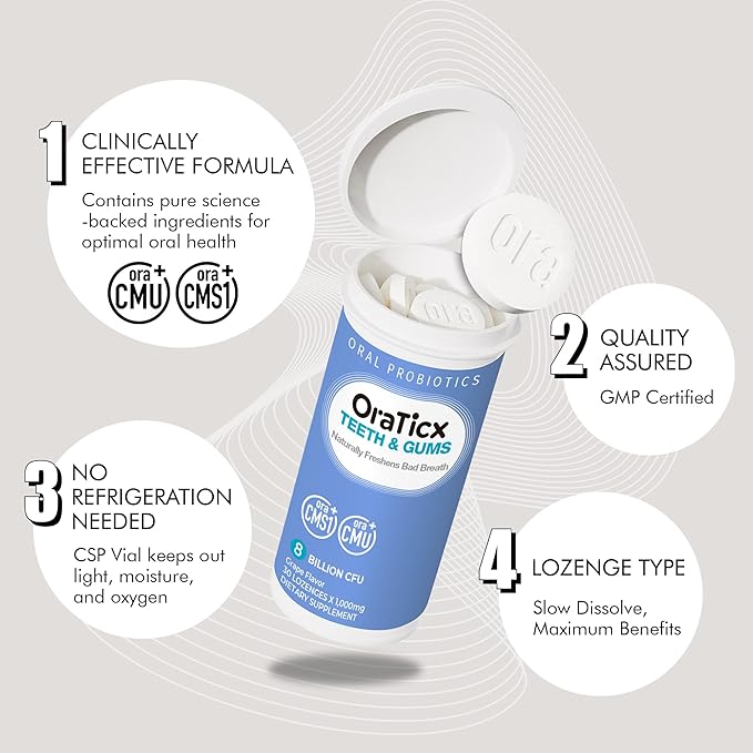 Teeth & Gums Dental Probiotic, Naturally Supports Oral Health and Immunity, Oral robiotics Supplement 8 Billion CFU, Grape Flavor, 30 Lozenges 2-Pack