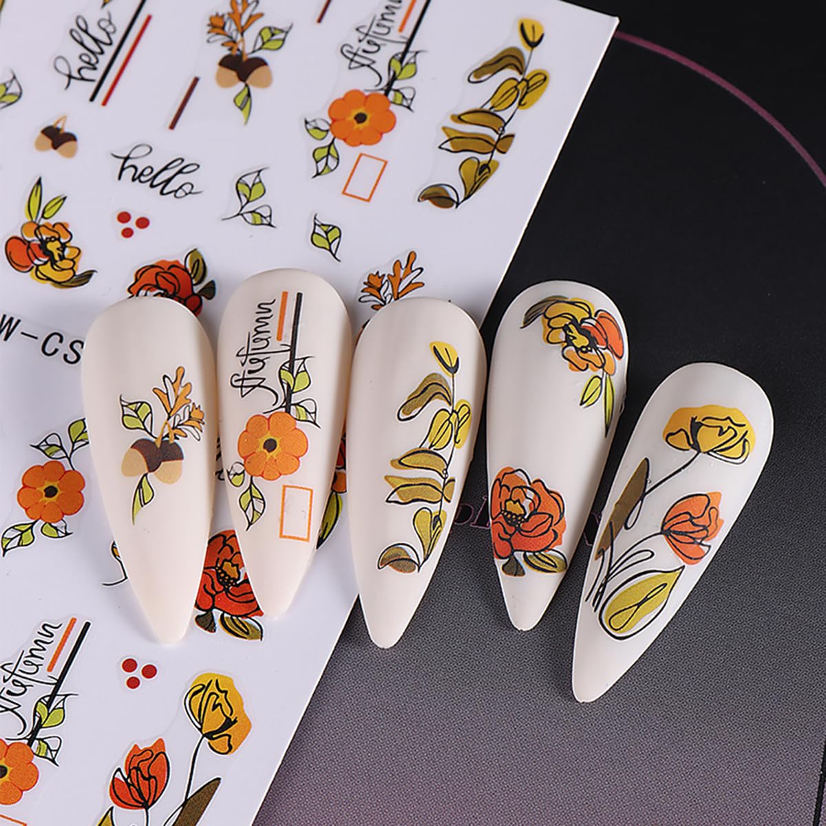 Fall Nail Art Stickers Decals Autumn Pumpkin Nail Decals 8PCS 3D Self-Adhesive Fall Leaf Floral Pumpkin Design Manicure Sliders Nail Art Supplies Fall Sticker for Women Girls DIY Nail Art Decorations