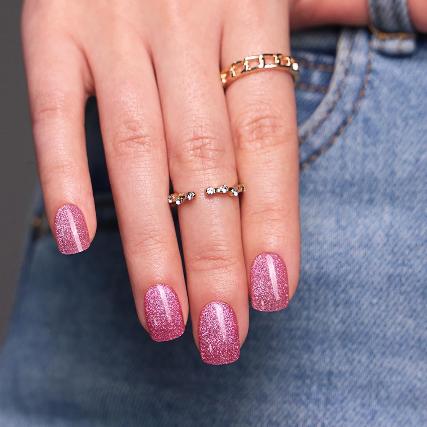 Semi Cured Gel Nail Strips, 20 pcs Gel Nail Stikers, Gel Nail Wraps Semi Cured, Salon-Quality, 2 Weeks Long Lasting, Large, Pretty in Pink Designs