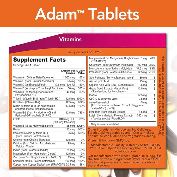 Now Foods Adam Men's Multiple Vitamin 120 Tabs