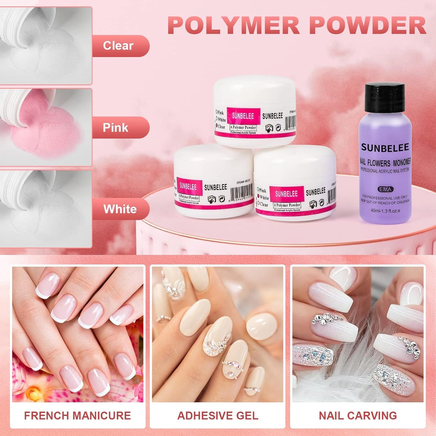 BLIFF Nail Kit Set Professional Acrylic with Everything, with Gel Nail Polish Kit Acrylic Liquid Monome with UV Light 36 Color Glitter Powder Nails Decoration Tools Home Salon