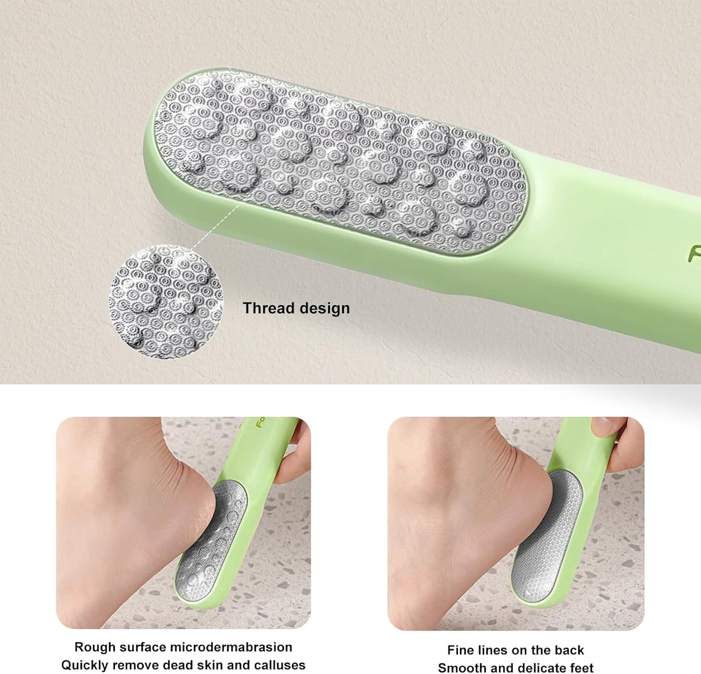 Double-Sided Stainless Steel Foot File & Callus Remover, Professional Pedicure Tool for Dry & Wet Feet, Hard Skin & Corn Remover with Threaded Design, Long-Lasting, Green (Ergonomic Grip)