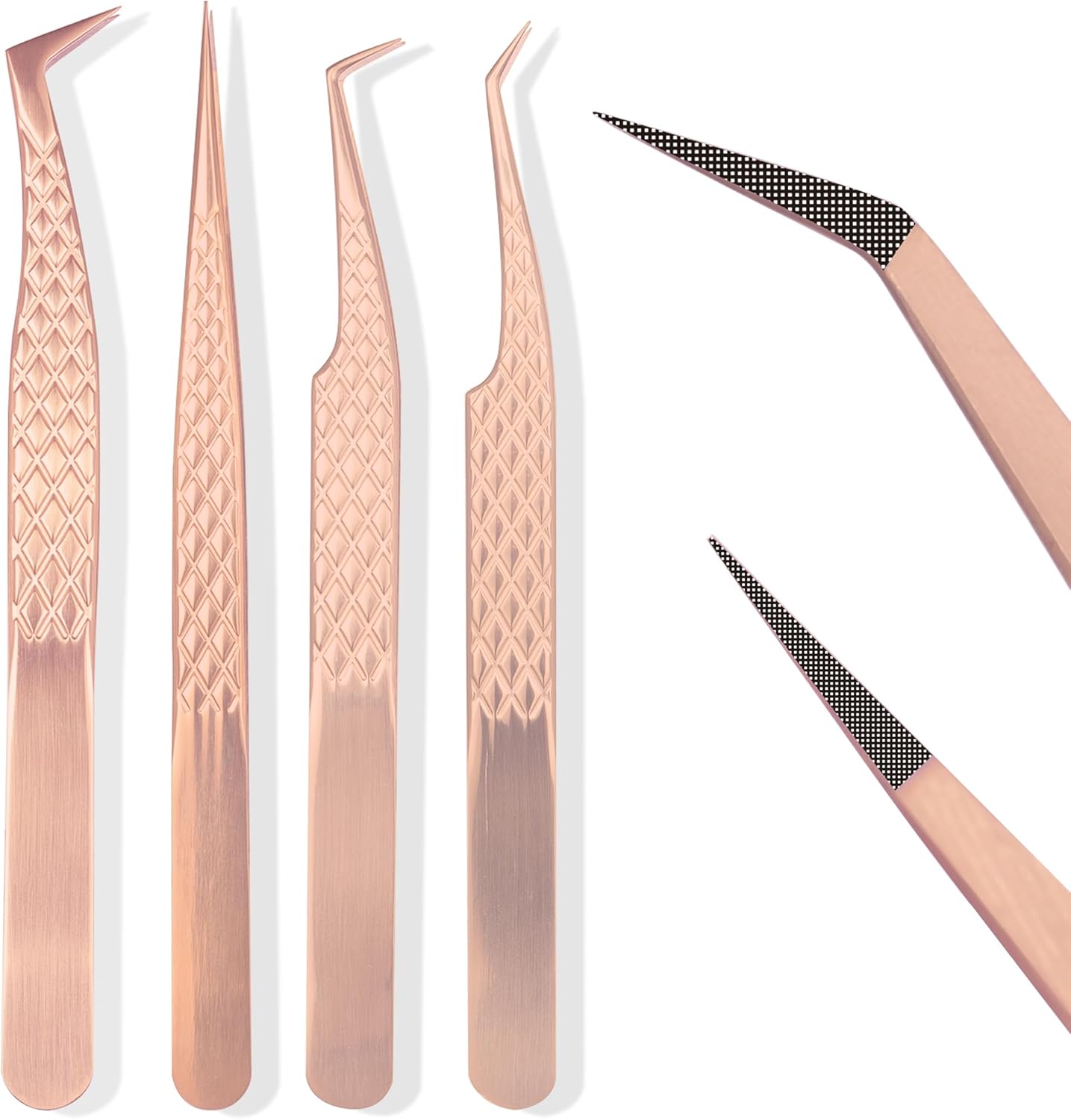 Fiber Tip Lash Tweezers For Eyelash Extension 4 Pcs Tweezers Professional Artist Tech Work Kit Tools,Best Volume Eyelash Lashes Extensions Precision Supplies Volume Boot 90 45 Degree(Rose Gold)