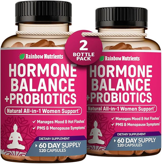 (2 Pack) Hormone Balance + Probiotics for Women (3450mg) Natural Relief for Menopause, Hot Flashes, PMS, Bloating | 4:1 Chasteberry, Dong Quai, Black Cohosh | Non GMO|240 V Capsules