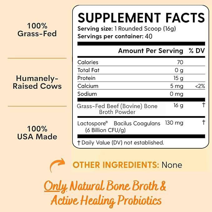 Organic Bone Broth Protein Collagen Powder, Unsalted, Quick-Dissolve, Grass-Fed Hormone Free, Gluten-Free, Paleo Keto Friendly 15g Protein, Active Probiotics, Joints, Gut Health
