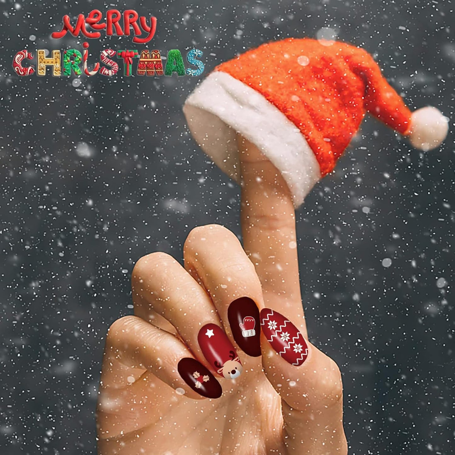 12 Sheets Christmas Nail Wraps Full Stickers Nail Polish Strips, DIY Self-Adhesive Nail Art Glitter Decals Santa Claus Reindeer Xmas Hat Pattern with 2 Piece Nail Files for Party Decor (168 Pieces)