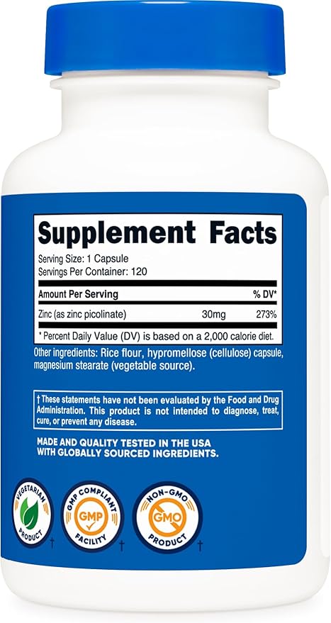 Nutricost Zinc Picolinate 30mg, 120 Capsules - Gluten Free and Non-GMO