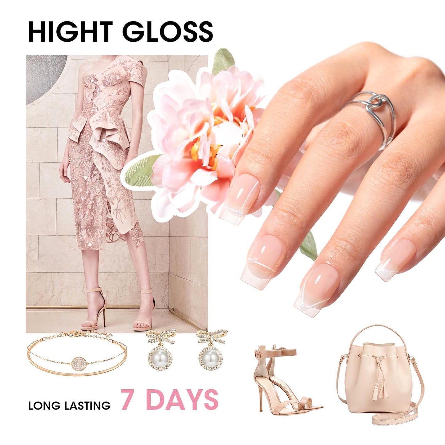 GELLEN Sheer Pink Nail Polish & Clear Base Top Coat Nail Polish, Light Pink Jelly Nails Polishes Summer Spring 6pcs Set, Quick Air Dry Non-Gel Traditional Regular Nails Polishes, Hema Free, Non-toxic