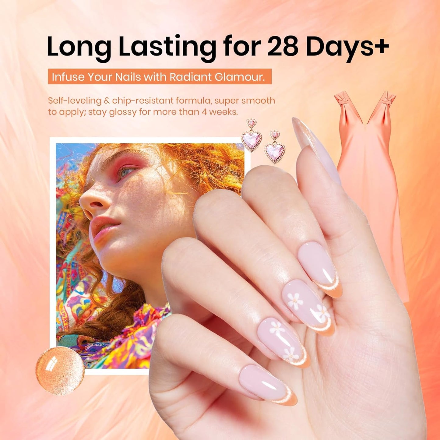 Beetles Orange Cat Eye Gel Polish, 15ML Orange Cat Eye Glitter Gel Polish with Magnet Soak Off UV Shimmer Velvet Gel Twilight Glow Series French Nail Art Design Manicure Gifts for Women