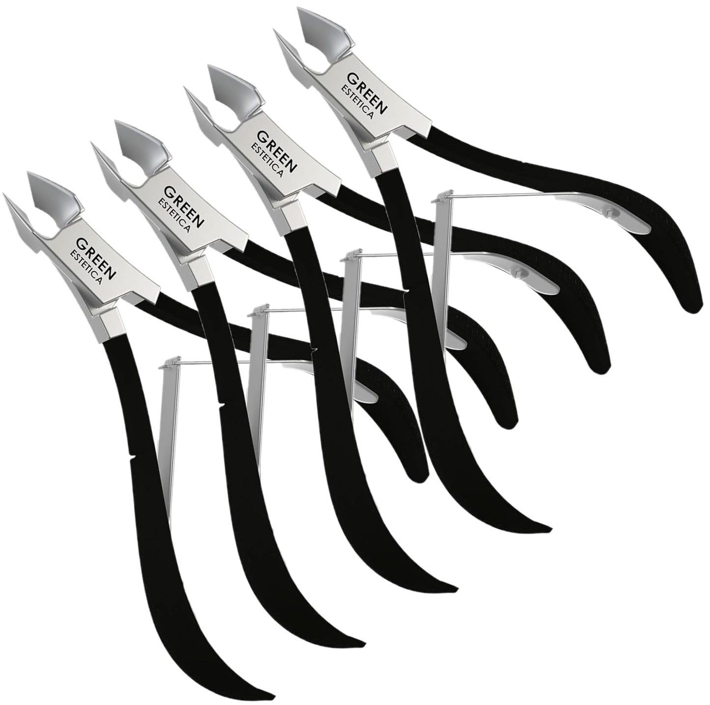 Professional Cuticle Trimmer Nail Cuticle Cutter Stainless Steel Cuticle Nippers with Sharp Blades of Cuticle Remover Clippers Manicure Tools Double Spring - Pedicure Nail Tools (Black - 4 Pack)