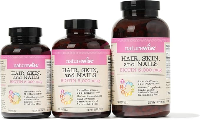NatureWise Hair Skin and Nails Vitamin, Biotin 5000mcg w/Hyaluronic Acid, Collagen for Women with C, B Complex, D3, A, E, Iron - Non-GMO, Gluten Free - 150 Softgels[50-Day Supply]