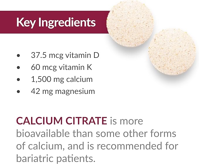 Bariatric Advantage Calcium Citrate Chewable 500 mg - for Bariatric Surgery Patients - High-Potency, Easy-Digest Tablets - Calcium Citrate - Bone Strength Supplements* - 90 Count - Chocolate