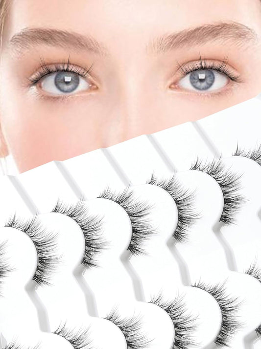 Wispy Lashes False Eyelashes Natural Manga Lashes Anime Lashes with Thinner Band Volume Fake Eyelashes Siligli 12mm Curly Eye Lashes Pack 7 Pair