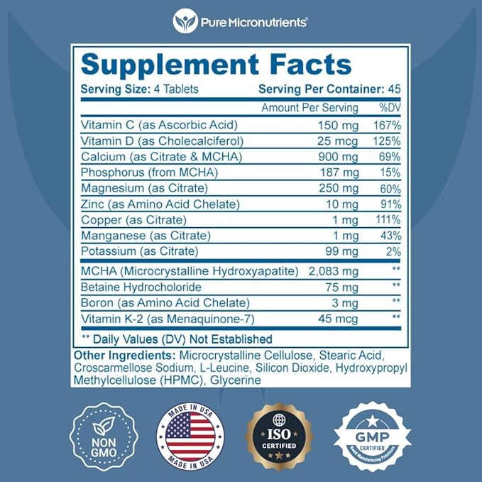 Calcium Supplement for Women & Men - Calcium Citrate & Hydroxyapatite + Vitamin D3 K2 Magnesium Zinc & More for Complete Bone Health, 180 Tablets