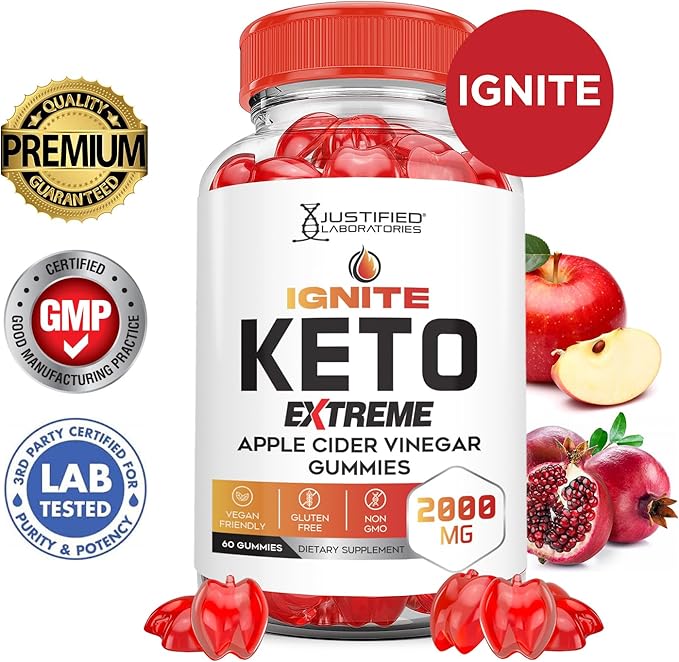 (2 Pack) Ignite Keto ACV Gummies Extreme 2000MG Advanced Ignite Keto Gummies Apple Cider Vinegar Formulated with Pomegranate Beet Juice Powder B12 Vegan Non GMO 120 Gummys