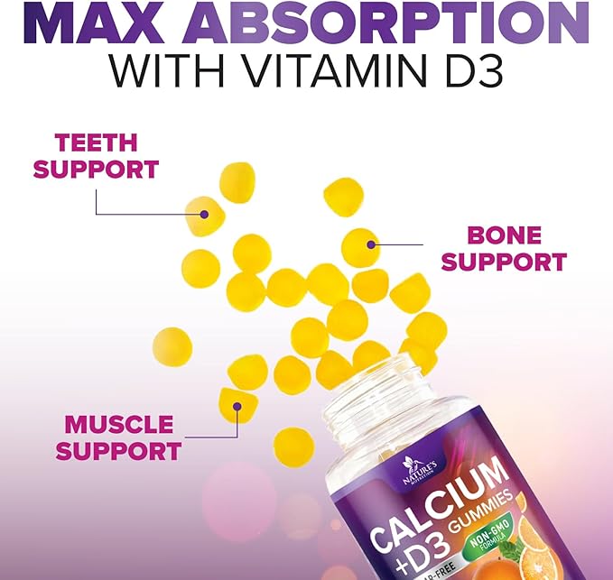 Sugar Free Calcium Gummy Bites Plus 400 IU Vitamin D3, Bone Health & Immune Support - Chewable Calcium Nutrition Supplement, Non-GMO, Orange Flavor Chews - 120 Gummies