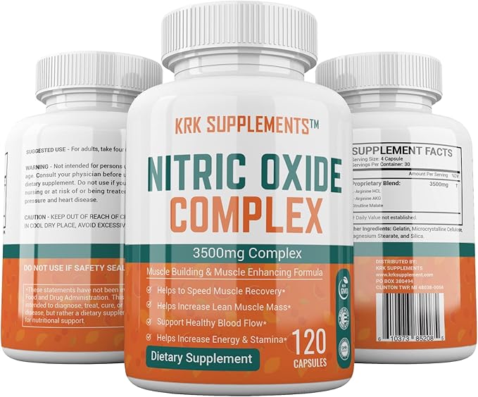 2 Bottles Nitric Oxide Complex 3500mg Per Serving L-Arginine HCL AAKG AKG Alpha Ketoglutarate Citrulline Malate 240 Total Capsules