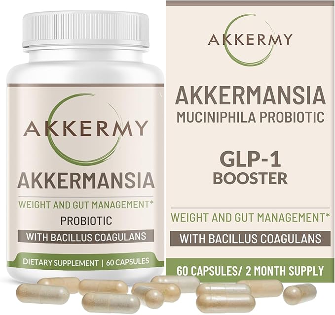 Akkermansia Muciniphila Probiotic for Weight & Gut Management - GLP-1 Boosting Supplement with Bacillus Coagulans, Vitamins B2, D3 & Chromium - SIBO Friendly, Vegan & Gluten Free - 60 Day Supply