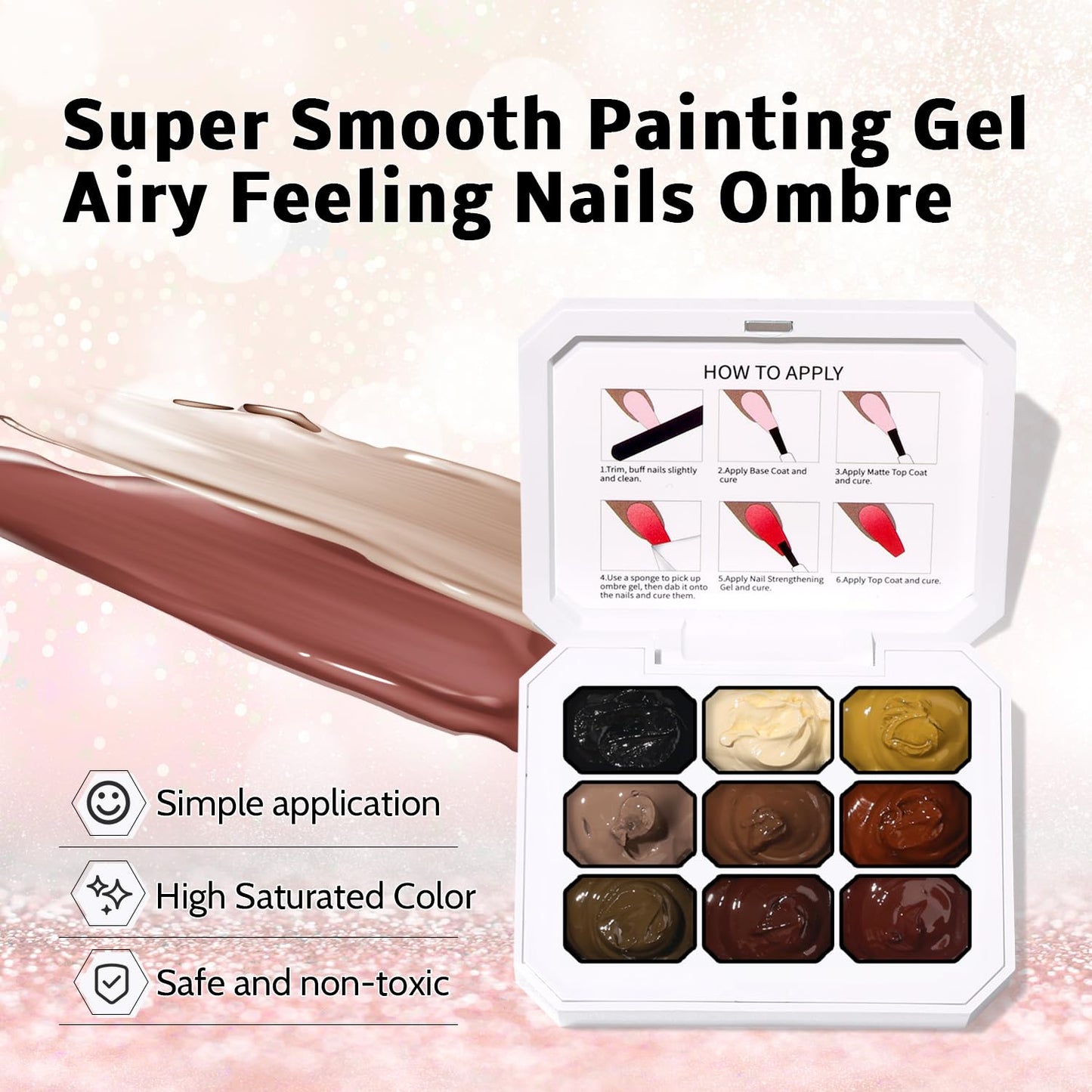 Sponge Pat Paint Nail Gel & Tools Kit, 9 Colors Ombre Nails Gradient Gel Nail Blush Blooming Aura Nails Drawing Stripper Floral Painting Nail Art, No Wipe, UV/LED Curing (9 Colors Set B)