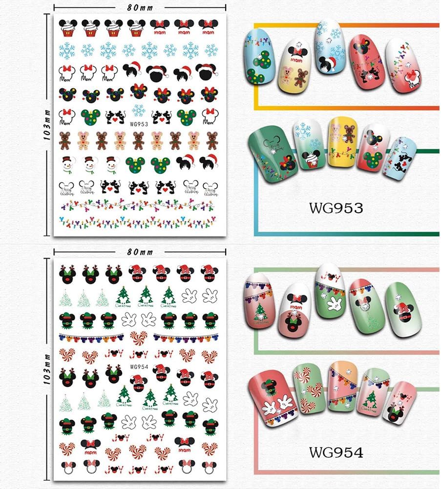 Cartoon Nail Art Stickers Decals Cute Christmas Nail Decals Design 3D Self-Adhesive Nail Art Supplies Christmas Designer Nail Stickers for Women Girls DIY Manicure Tips Xmas Acrylic Nails Decoration