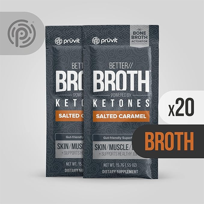 Pruvit Better Broth Salted Caramel for Joint Support, Muscle Recovery and for Improving The Appearance of Skin and Hair - 20 Count