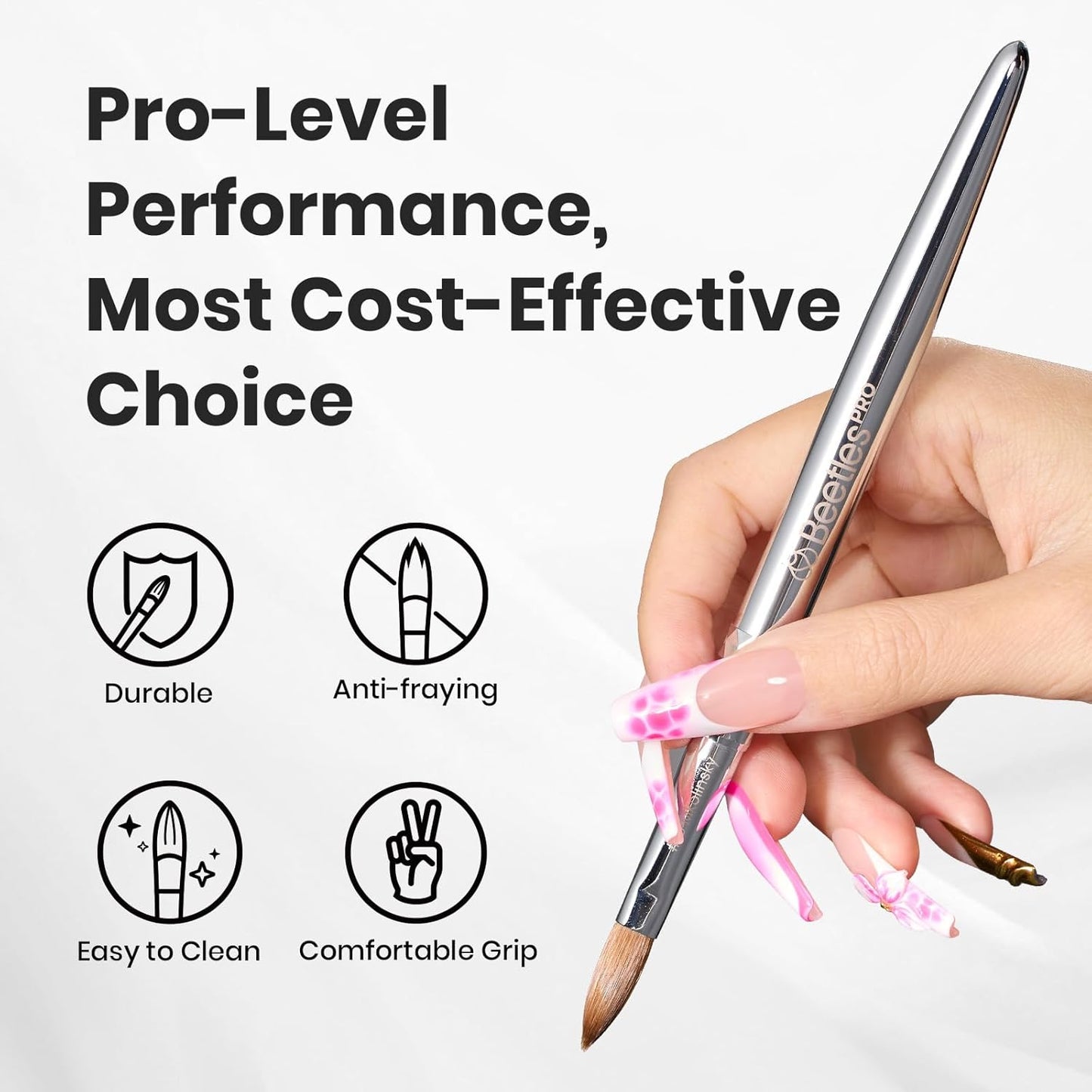 Beetles Pro 1-Pcs Acrylic Nail Brush – Professional Pure Bristles Kolinsky Acrylic Brushes for Nails Metallic Nail Art Brushes for Nails Extension Gel, 3D Carving – Salon Quality Manicure Tool (12#)