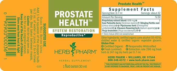 Herb Pharm Prostate Health Liquid Herbal Formula with Saw Palmetto Liquid Extract - 1 Ounce