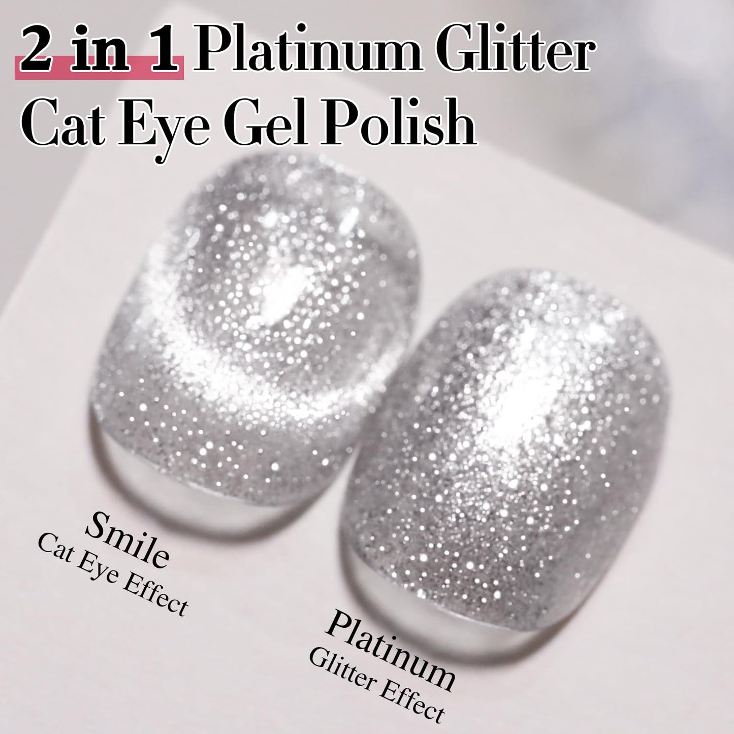 Double Rhythm 15ML Glitter Gel Polish 0.5Oz Shimmer Reflective Color for Nail Art Salon DIY at Home (Cat Eye Silver-MC1085)