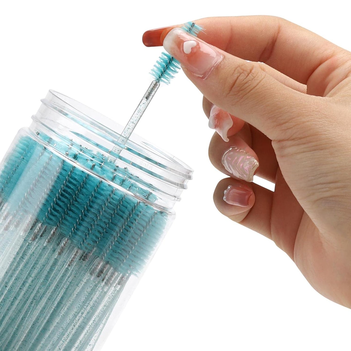 100 Pcs Disposable Mascara Wands, Crystal Eyebrow Spoolies Brush for Eyelash Extensions, Lash Brushes with Container (Blue)